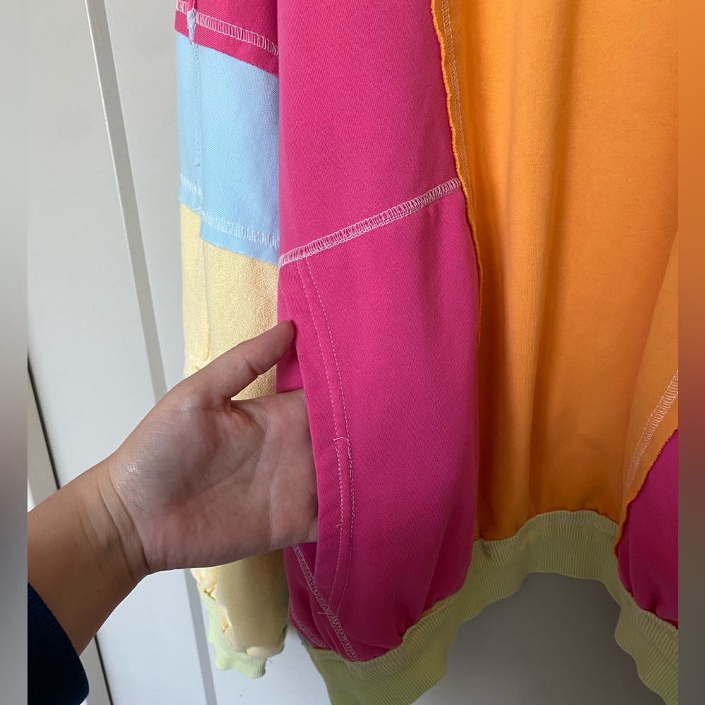 BiBi colorful patchwork exposed stitching colorblock oversized crewneck top XL - Picture 7 of 10
